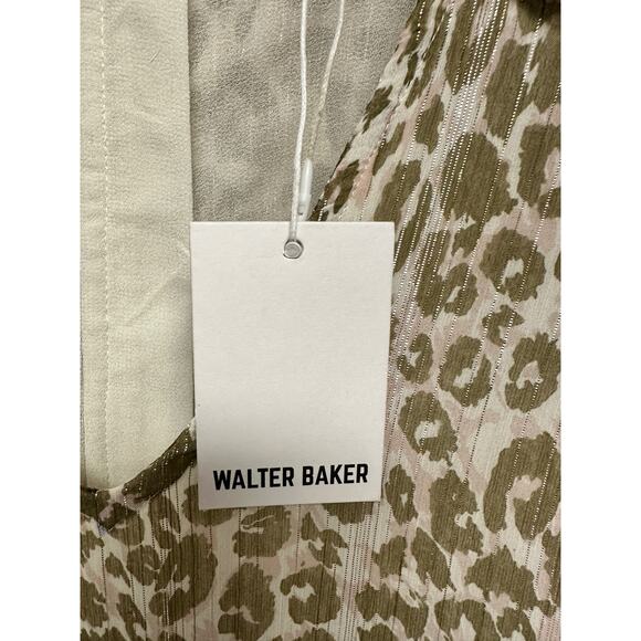 WALTER BAKER  Faber Tie-Detailed Leopard-Print Metallic Georgette Dress Sz 4 - Picture 7 of 13